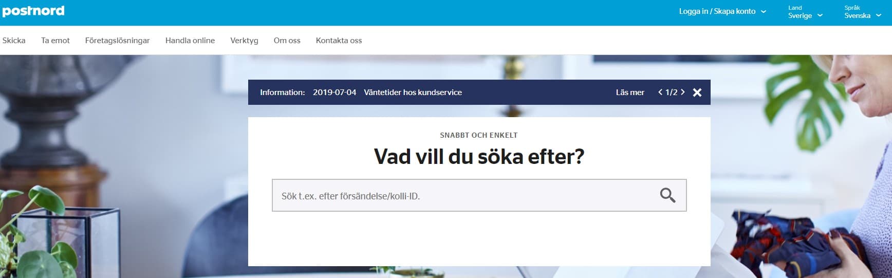 Отслеживание посылок на сайте Почты Швеции